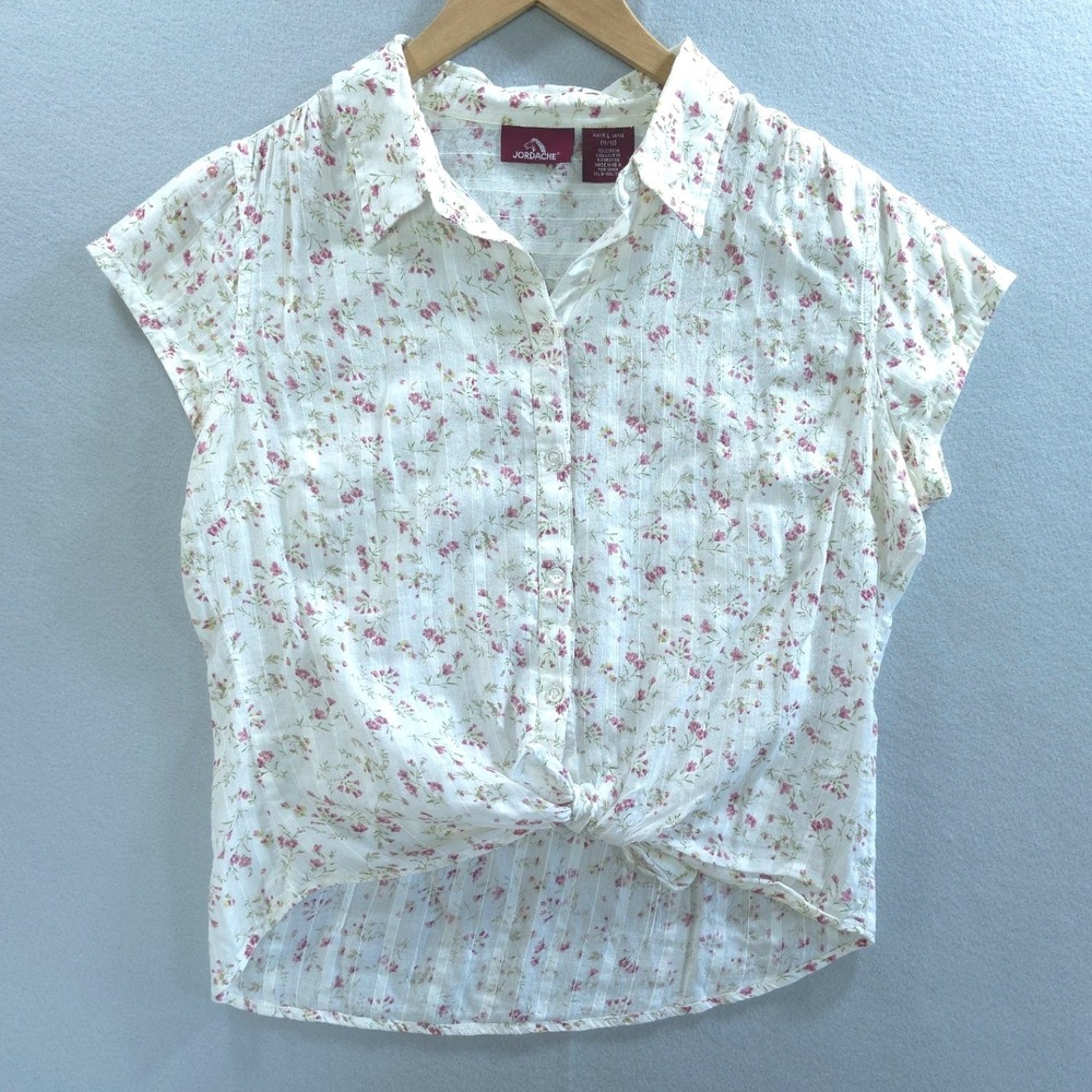 Y2K Jordache Cottagecore Floral Tie Front Top L Cotton Soft Girl Fairycore Boho